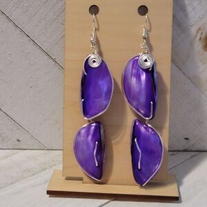 Upcycled Purple Shell Dangle Earrings